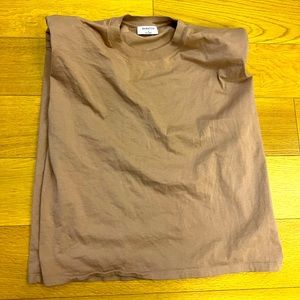 Babaton. Crew neck, shoulder pad t-shirt. Tan. Size small.
